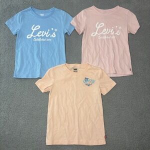 Levis Kids Graphic T-Shirt Bundle 3 Pack Blue Pink Peach Sizes S M 1741